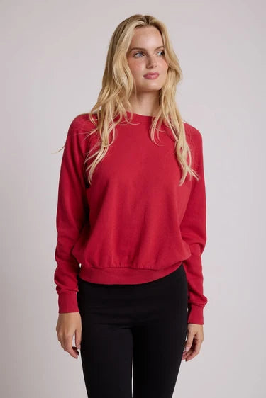 perfectwhitetee alexi french terry raglan crew sweatshirt - true red