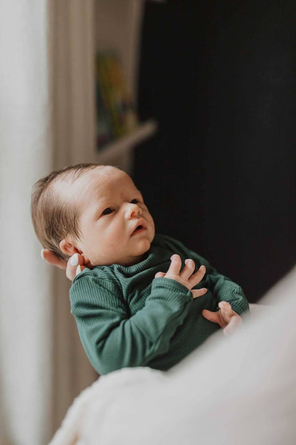 Three Little Tots - Forest Green Ribbed Knotted Newborn Baby Gown Sleepwear