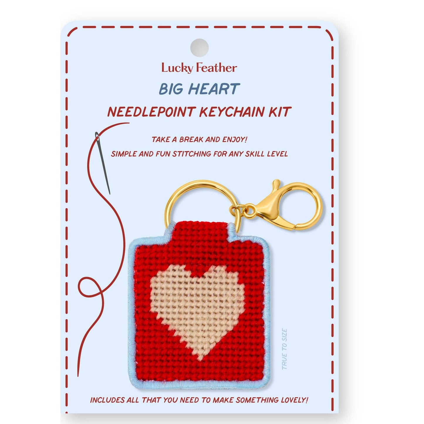 Lucky Feather - Needlepoint Keychain Kit - Heart