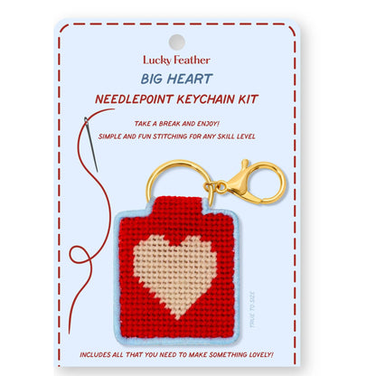 Lucky Feather - Needlepoint Keychain Kit - Heart