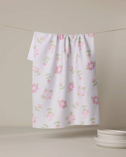 Geometry - Cross Stitch Floral Tea Towel
