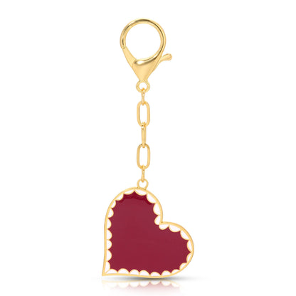 Lucky Feather - Enamel Bag Charm - Scalloped Heart