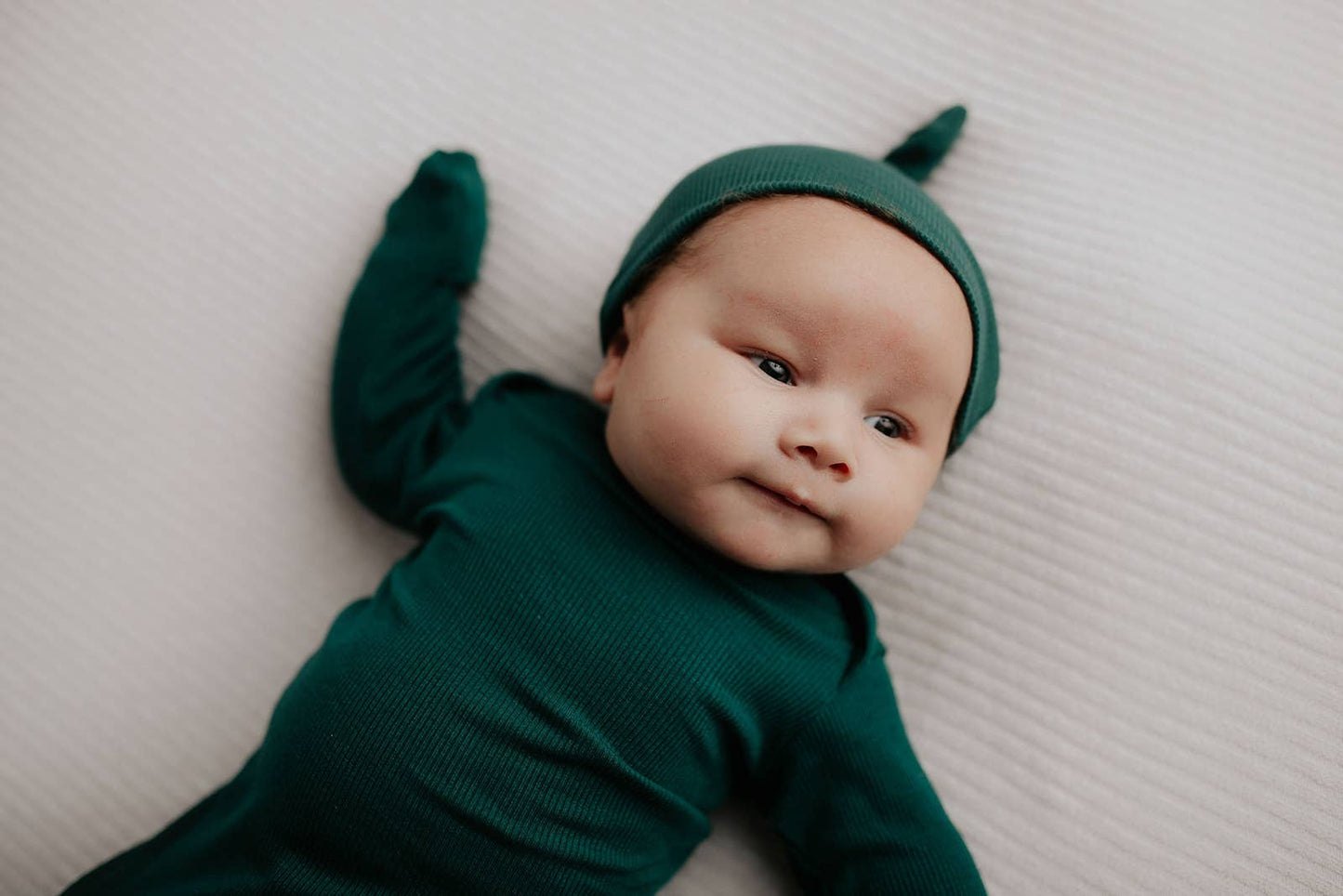Three Little Tots - Forest Green Ribbed Knotted Newborn Baby Gown Sleepwear