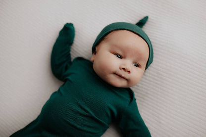 Three Little Tots - Forest Green Ribbed Knotted Newborn Baby Gown Sleepwear