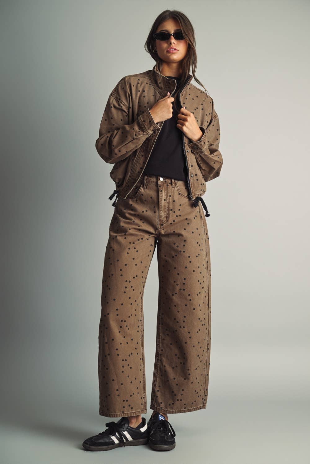 Colbie Polka Dot Denim Pants - Ecru