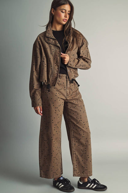 Colbie Polka Dot Denim Pants - Ecru