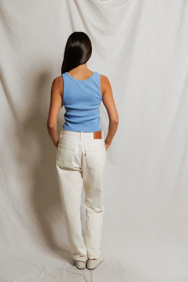 perfectwhitetee - blondie rib tank - pacific blue