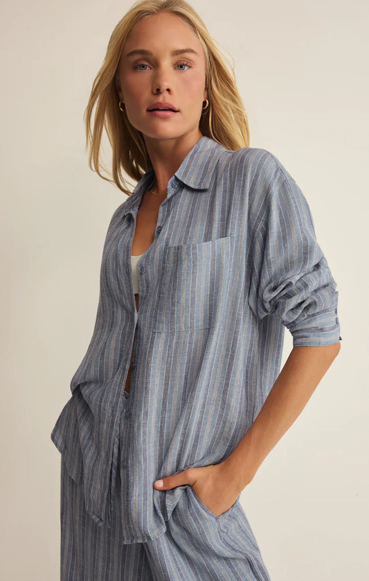 Z Supply - The Perfect Striped Linen Button Down - Indigo