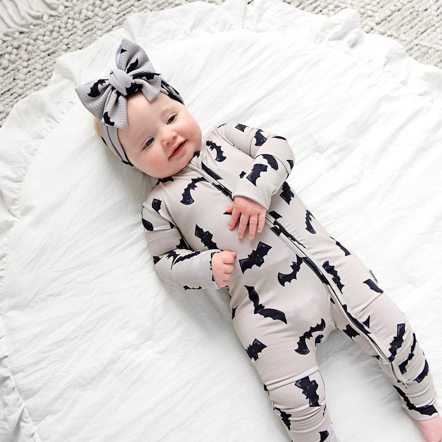 Gigi and Max - Vlad Gray Bats ZIP Bamboo Halloween One-Piece