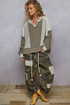 Pol Clothing - Contrast Fabric Top - Olive / Grey
