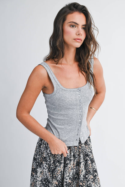Sarah Pointelle Button Front Cami Tank - Multiple Color Options