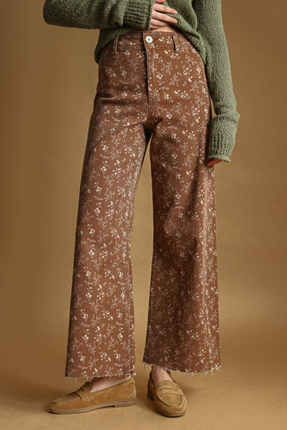 Tessa Floral Print Pants - Toasted Vanilla