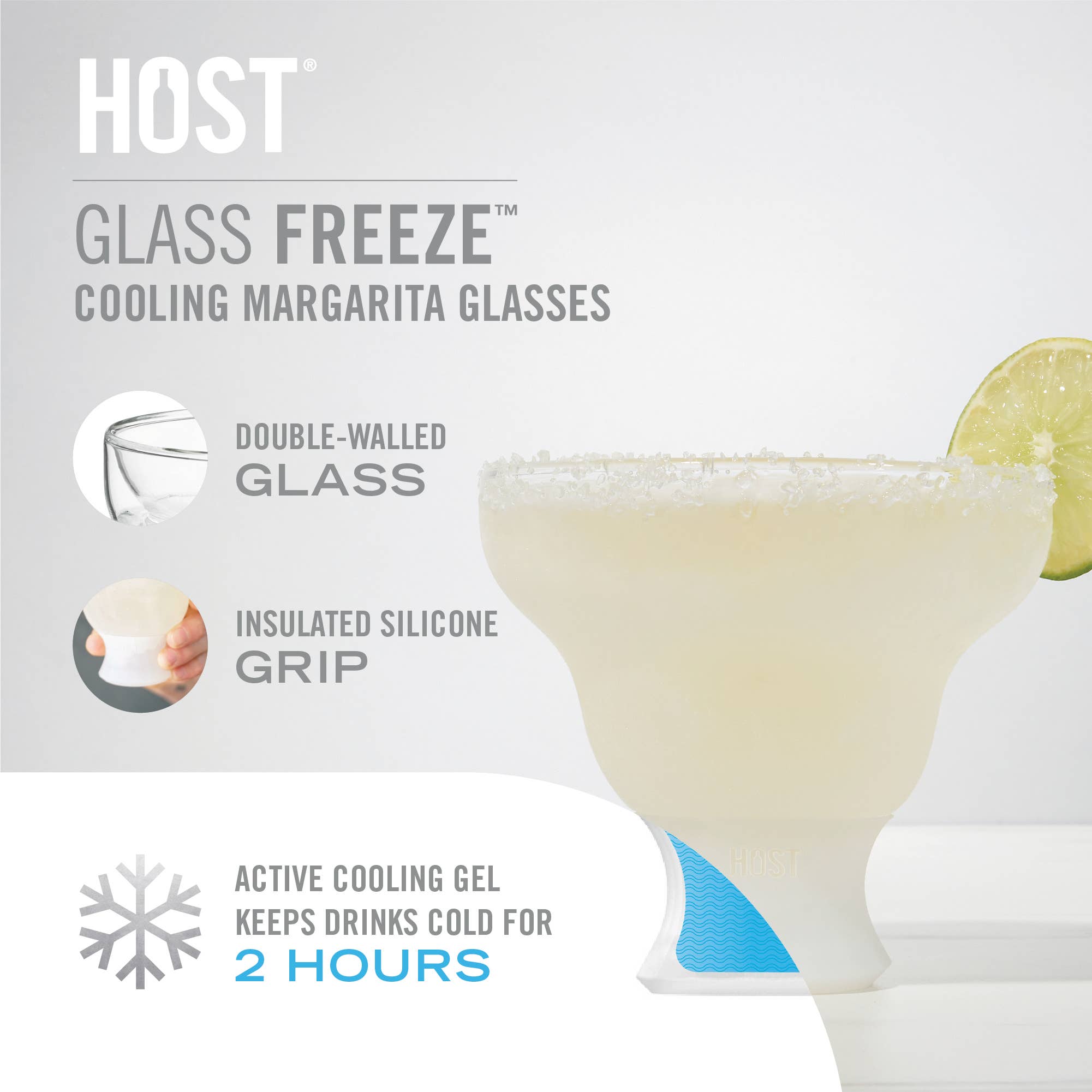 HOST - Glass FREEZE™ Insulated Cooling Margarita Glasses - Set of 2
