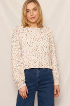 En Crème - Puffed Sleeve Cropped Confetti Sweater