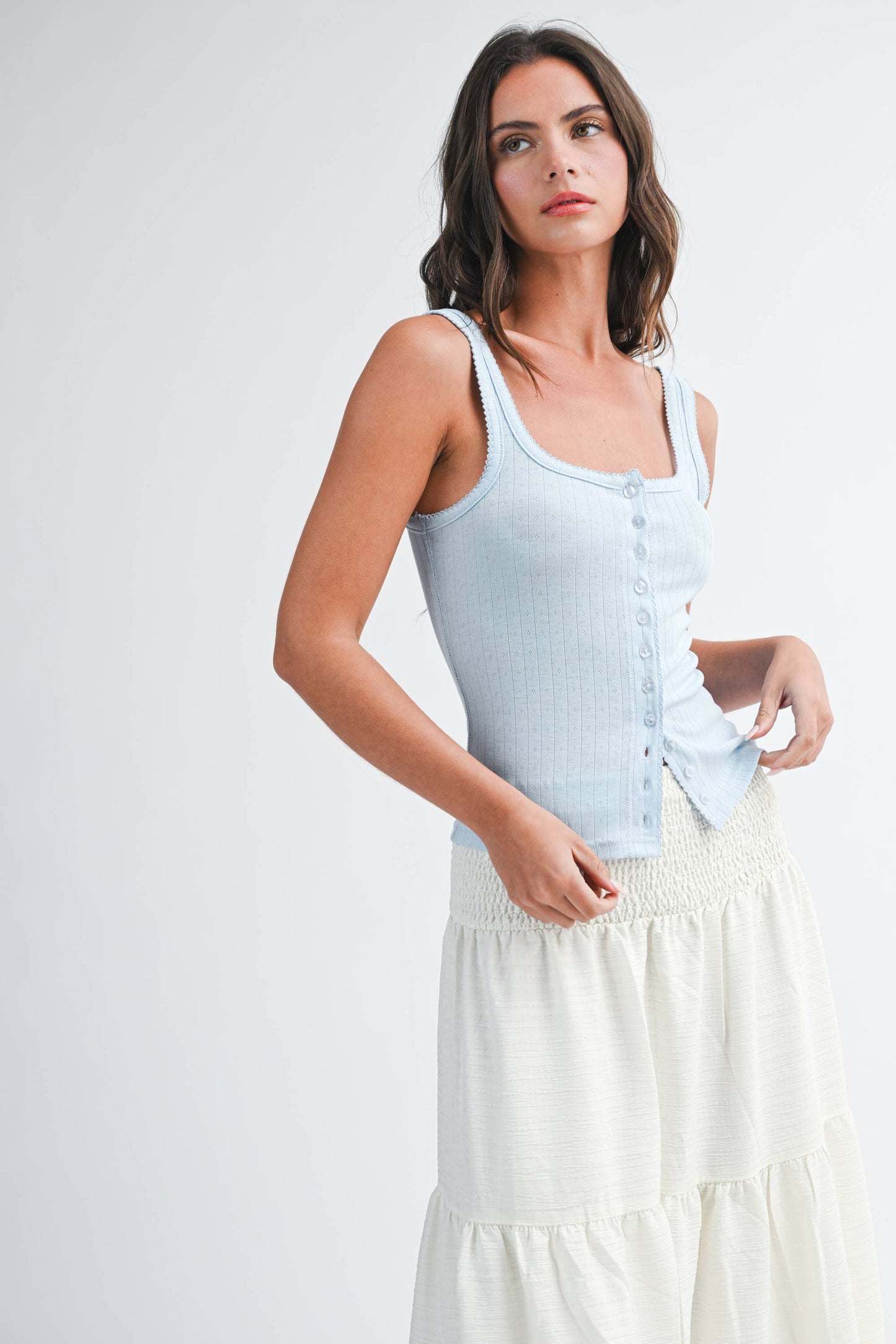 Sarah Pointelle Button Front Cami Tank - Multiple Color Options