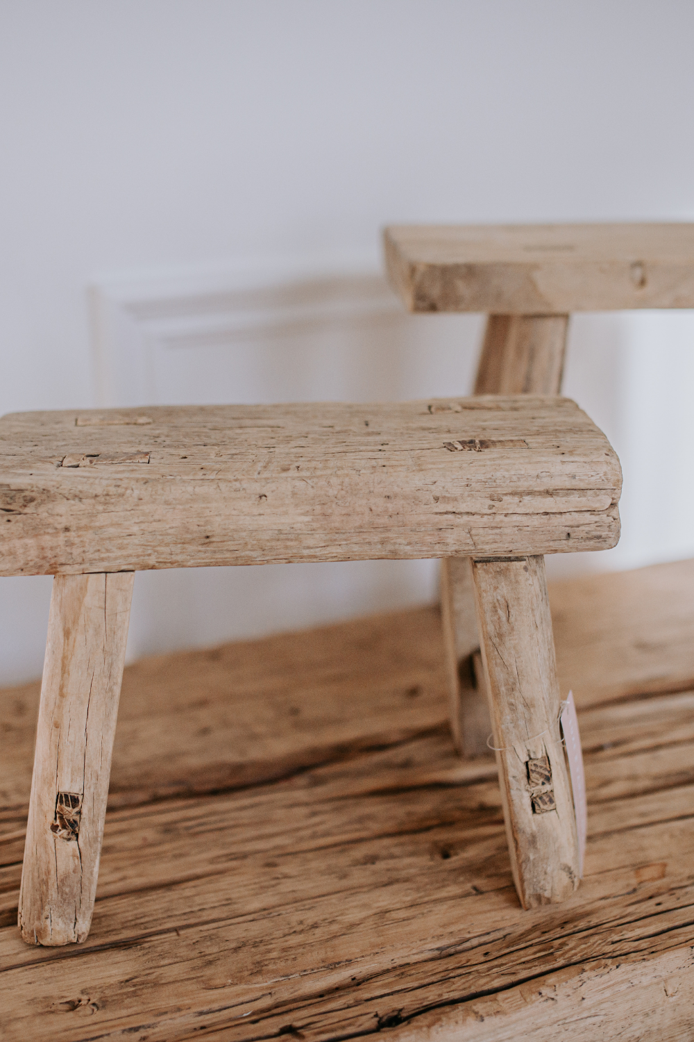 Vintage Small Wooden Stool Old Rustic Elm Wood Display Riser