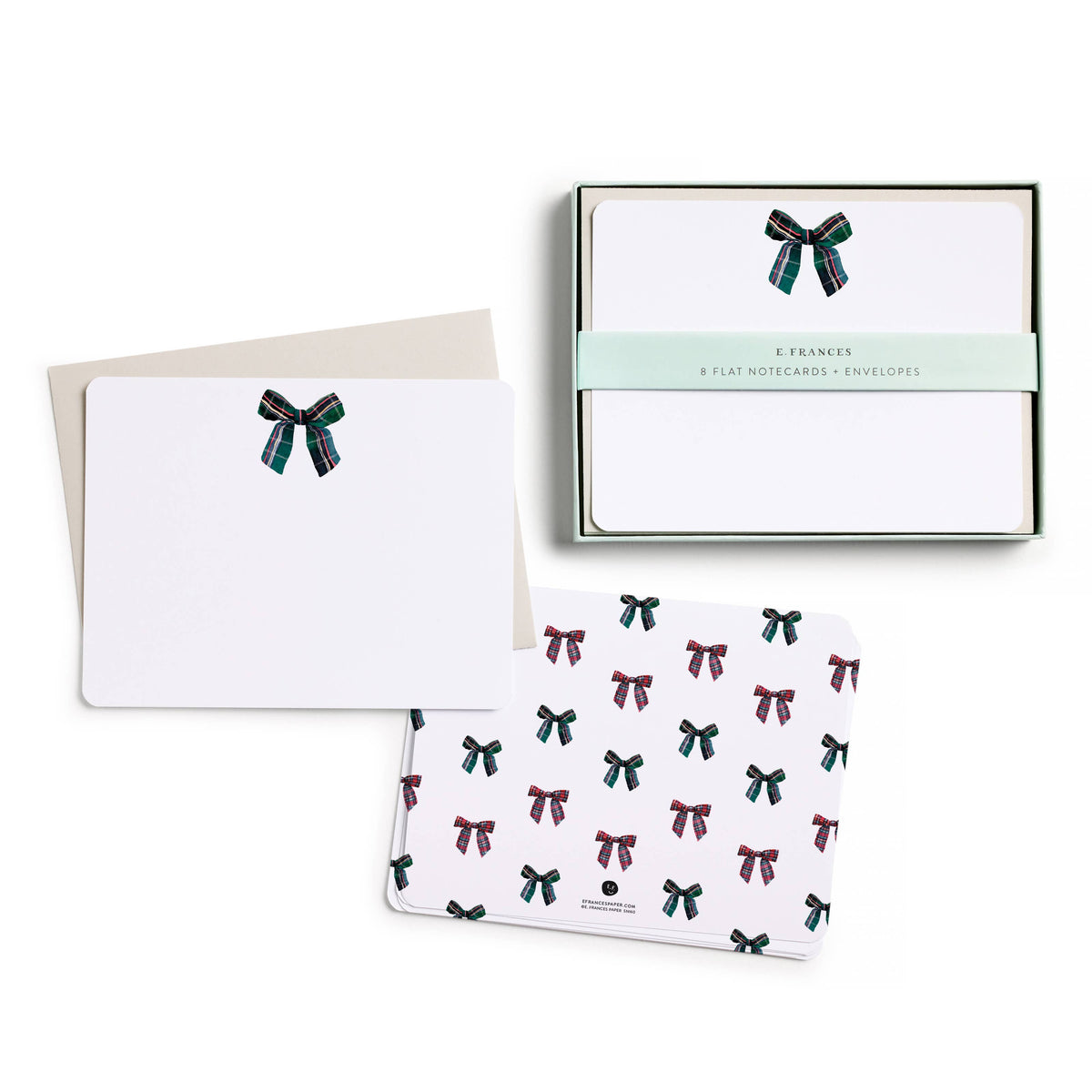 E. Frances Paper - Plaid Bow Flat Notecard Set, 8 Cards & Envelopes