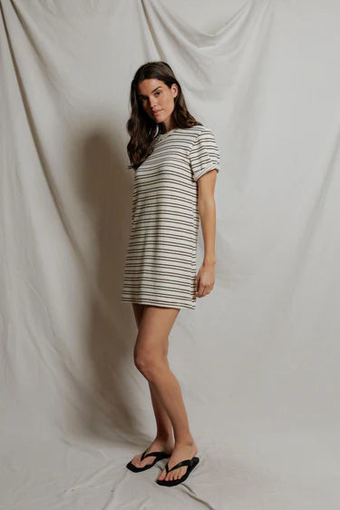 perfectwhitetee - nella loop terry stripe dress - natural / chocolate