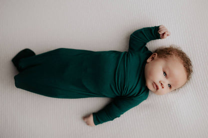 Three Little Tots - Forest Green Ribbed Knotted Newborn Baby Gown Sleepwear