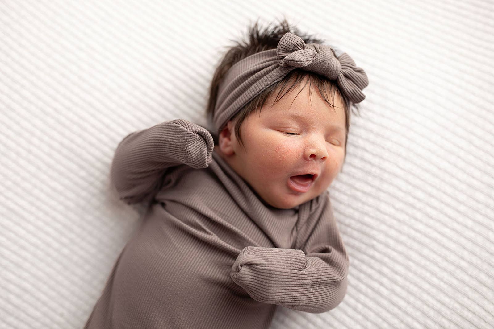Three Little Tots - Cocoa Brown Ribbed Knotted Newborn Baby Gown sleepwear
