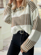 Two Tone Striped Patchwork Drop Shoulder Sweater