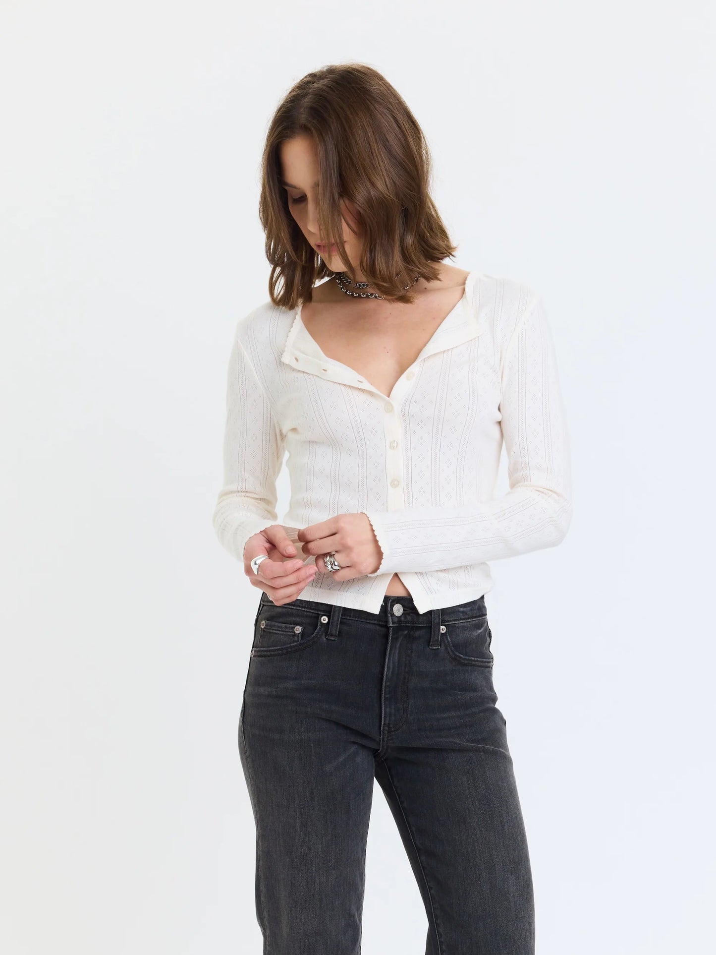 Daze Stargazer Pointelle Cardigan - Cloud Dancer