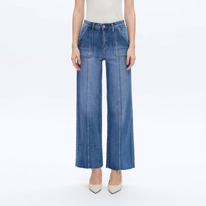 BAYEAS - HIGH RISE RELAXED STRAIGHT JEANS WITH RAW HEM