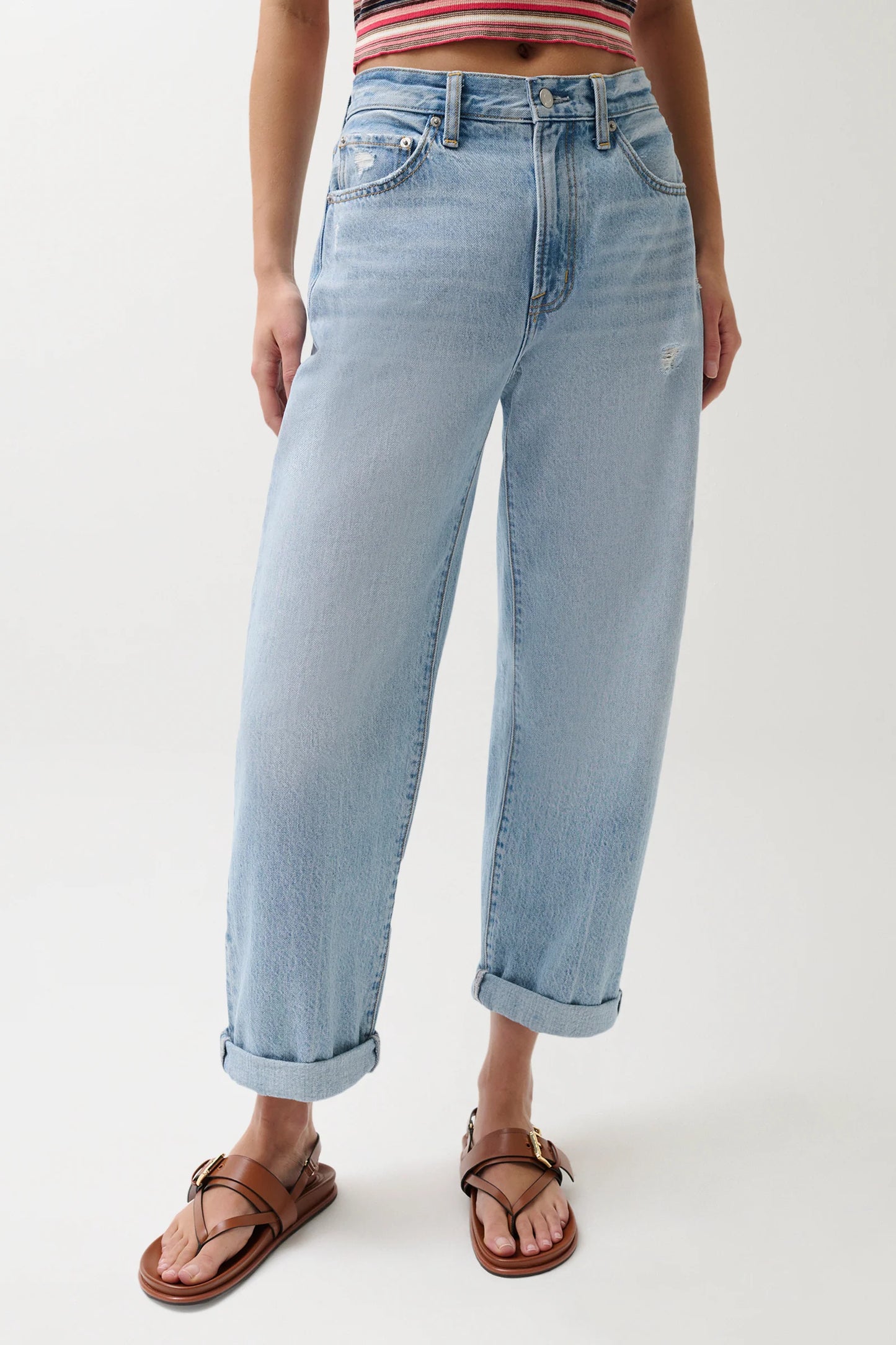 Pistola Donny Rolled Hem Boyfriend Jeans - Old Blues