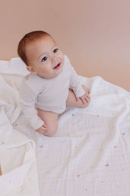 The Blueberry Hill - Muslin Swaddle Nautical Ocean Baby Organic Whale Crab Gift