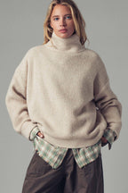 Urban Daizy - Relaxed Waffle Knit High Neck Sweater