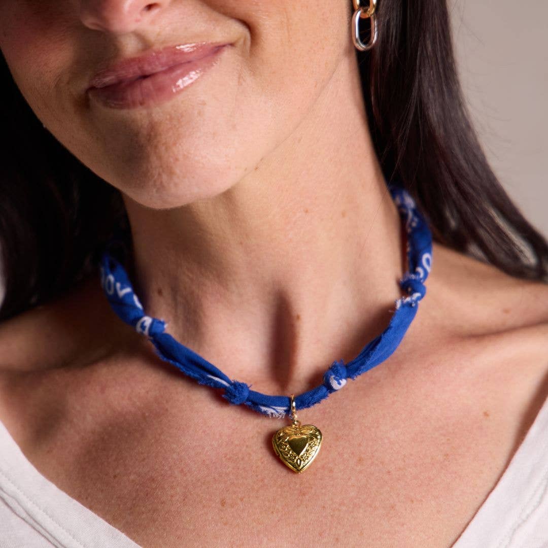 Nickel and Suede - Blue Bandana Necklace - Silver Sunburst