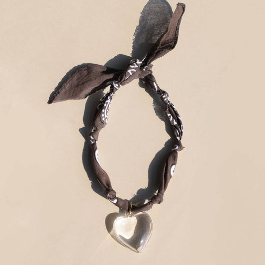 Nickel and Suede - Brown Bandana Necklace - Gold Sunburst