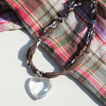 Nickel and Suede - Brown Bandana Necklace - Gold Sunburst