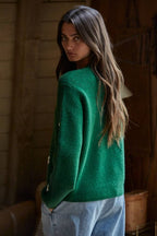 By Together - Knit Sweater Ribbed Flower Embroidery Pullover Top
