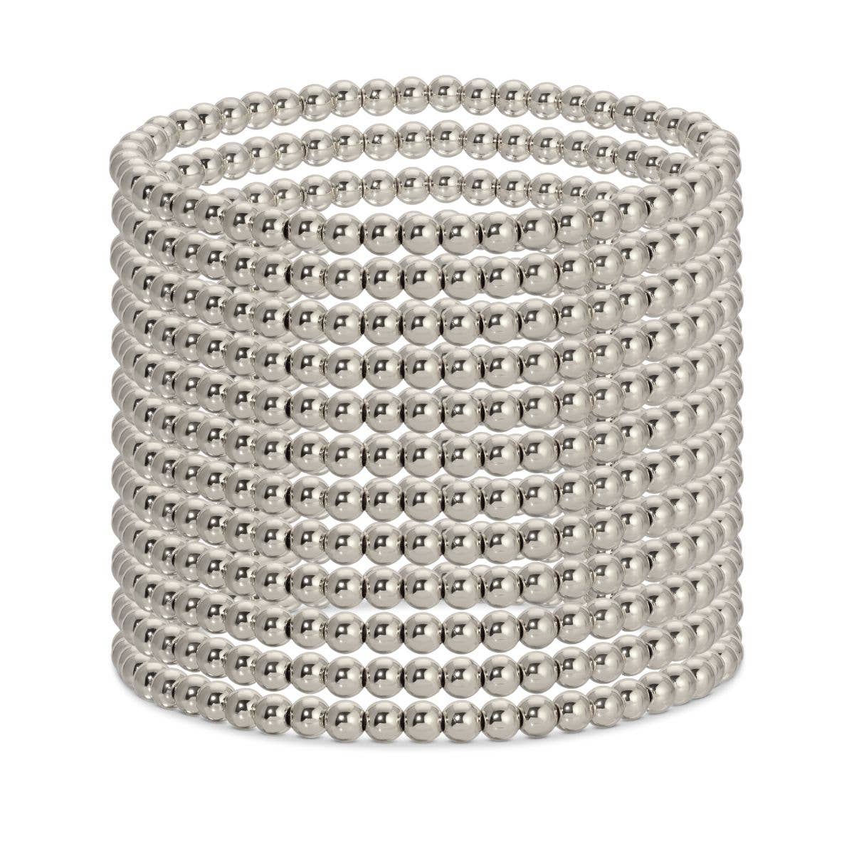 Splendid Iris - 4mm Bead Stretch Bracelets - Silver