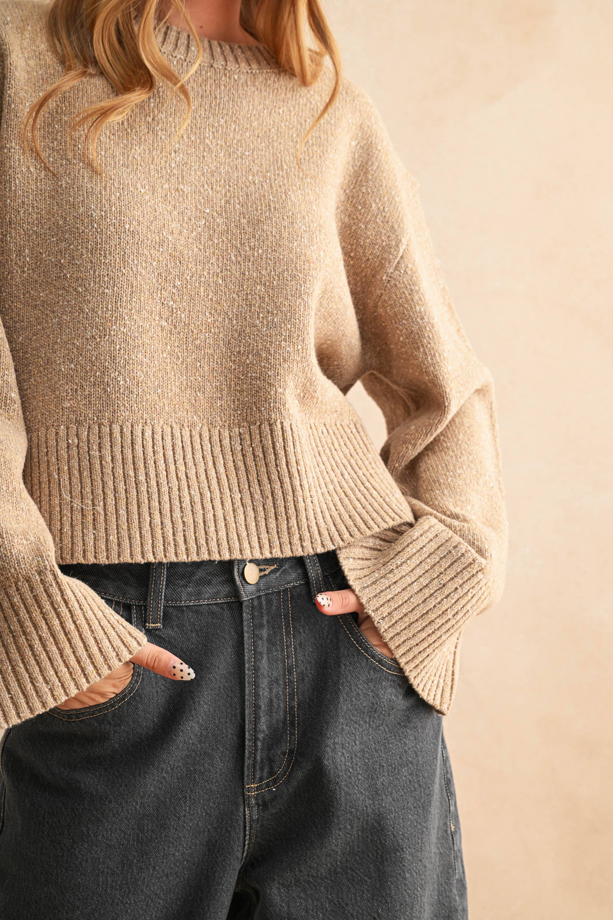 MIOU MUSE - OATMEAL SPRINKLE SWEATER TOP