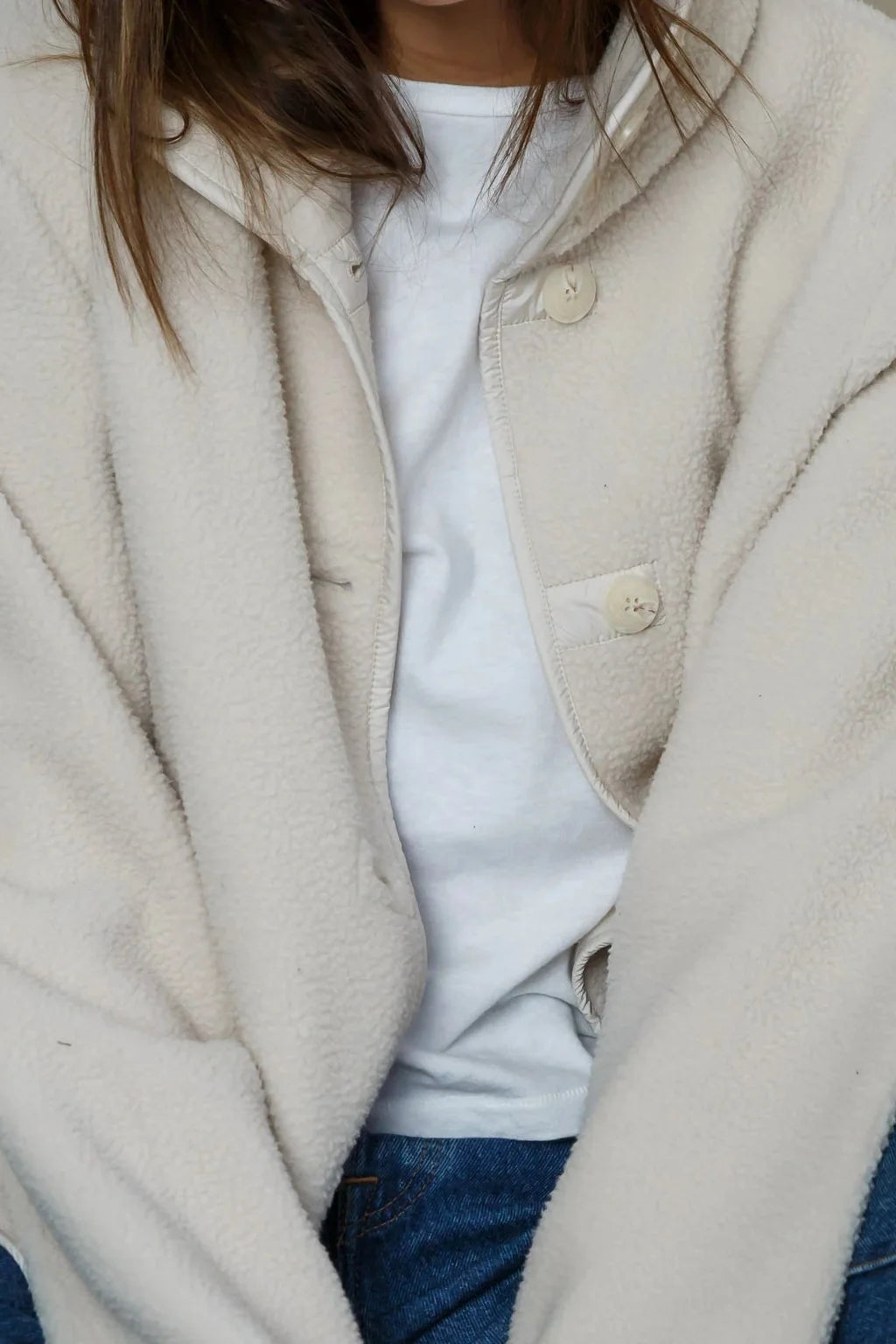 perfectwhitetee - tara sherpa button front jacket - sugar