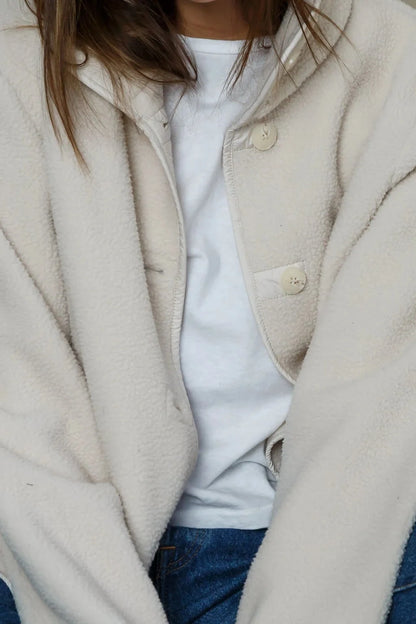 perfectwhitetee - tara sherpa button front jacket - sugar