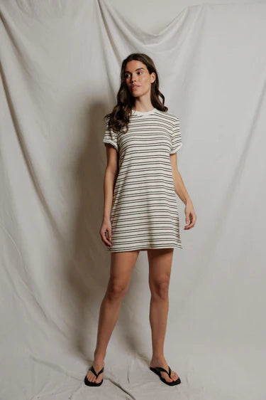 perfectwhitetee - nella loop terry stripe dress - natural / chocolate