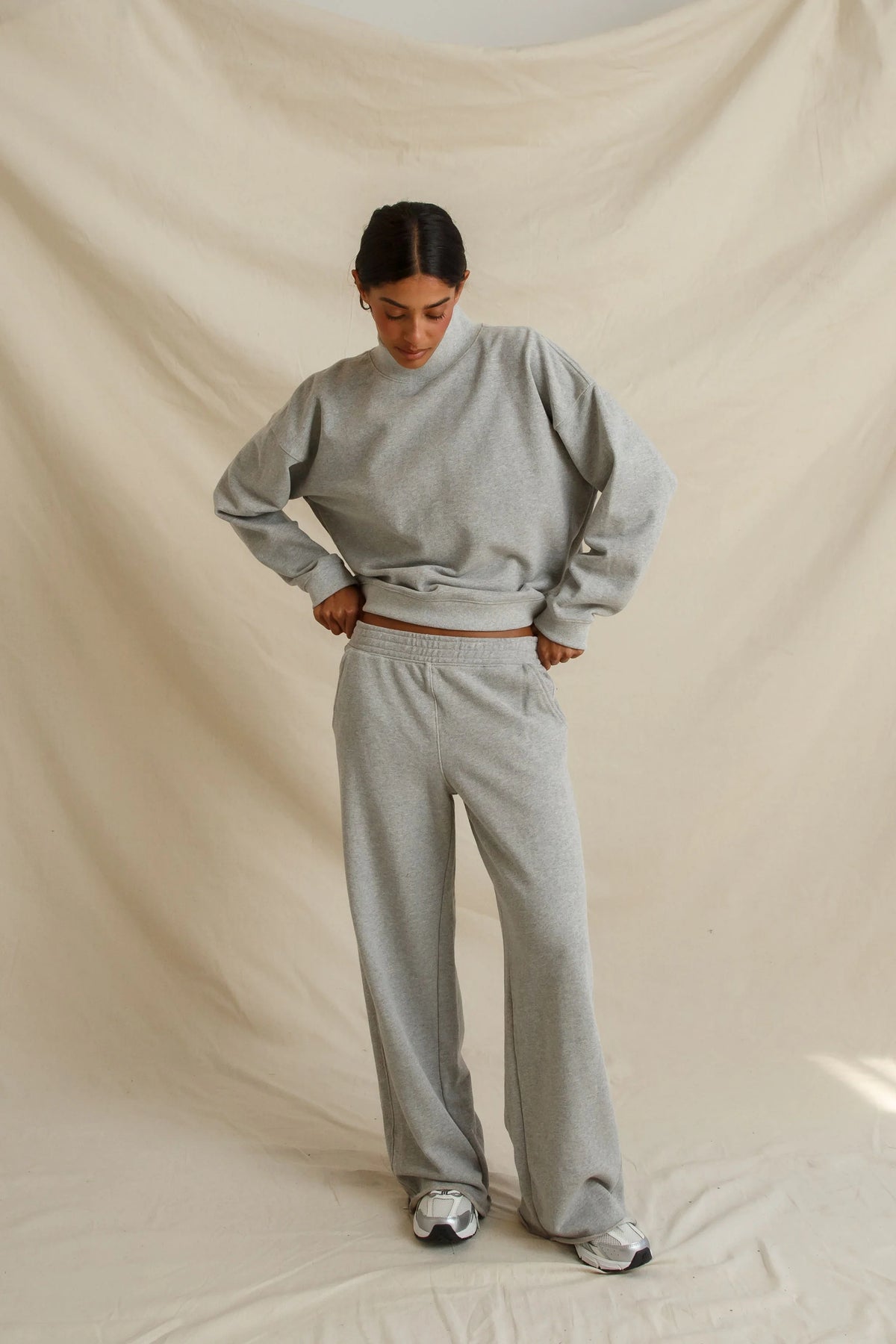 perfectwhitetee - Delaney French Terry Mock Neck Sweatshirt - Heather Grey
