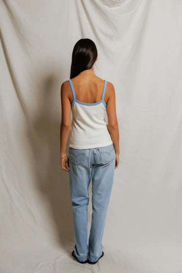 perfectwhitetee - cherry cotton jersey ringer tee - pacific blue