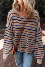 Striped Knitted Drop Shoulder Round Neck Sweater