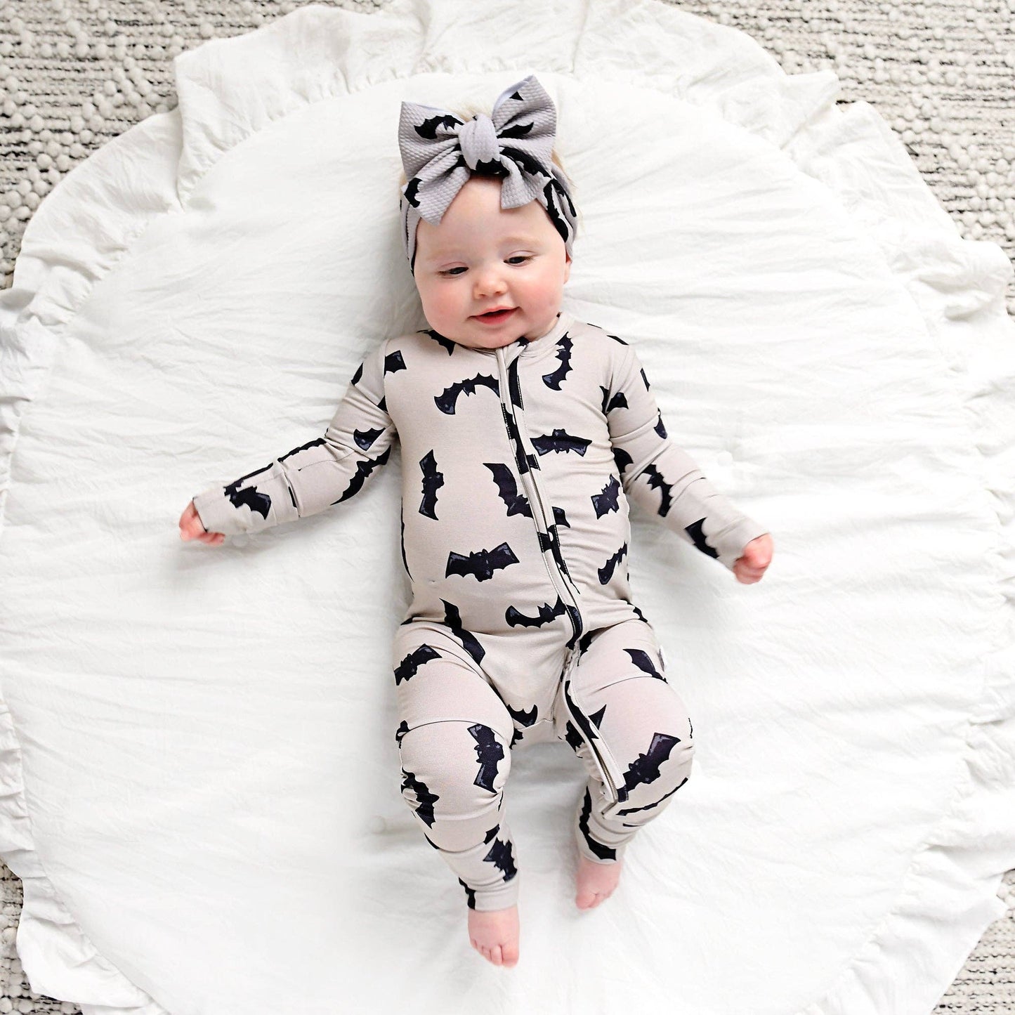 Gigi and Max - Vlad Gray Bats ZIP Bamboo Halloween One-Piece