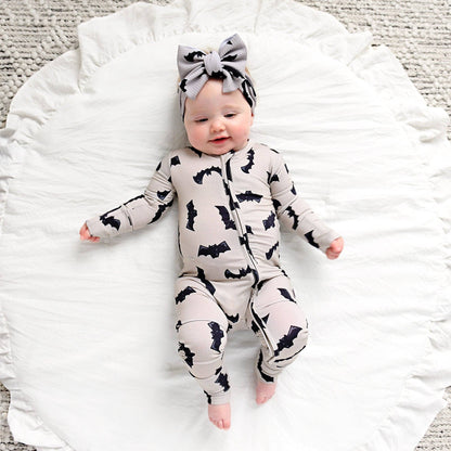 Gigi and Max - Vlad Gray Bats ZIP Bamboo Halloween One-Piece