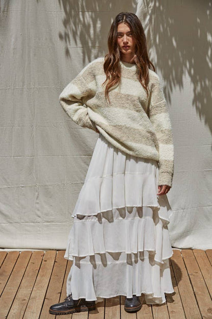 By Together - Knit Sweater Striped Crew Neck Textured Pullover