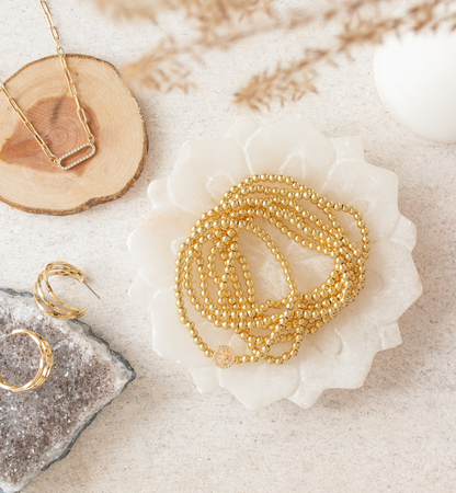 Splendid Iris - 4mm Bead Stretch Bracelets - Silver