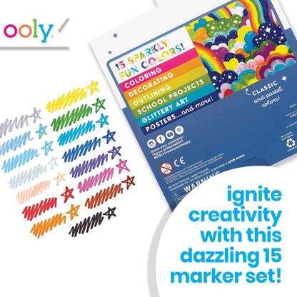 OOLY - Rainbow Sparkle Glitter Markers - Set of 15