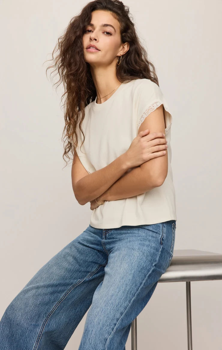 Z Supply Marika Lace Trim Muscle Tee - Cloud