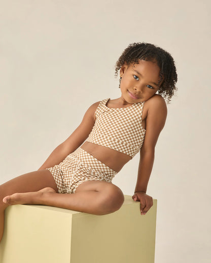 RYLEE + CRU SWIFT SPORTS BRA OCRE CHECK