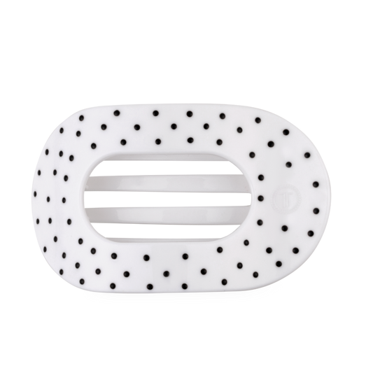 TELETIES - White Polka Dot Party Large Flat Round Hair Clip